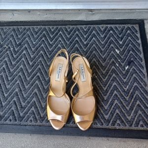 L.K. Bennett gold metallic leather slingback heels 37